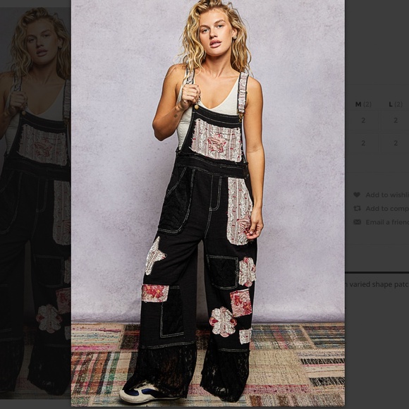 🎉 POL  “ Kim ” POL Overalls in Double Gauze and Lace Contrast Detail - Picture 2 of 7